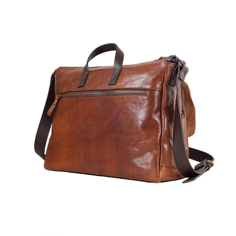 Chiarugi Leather Briefcase with Front Pockets