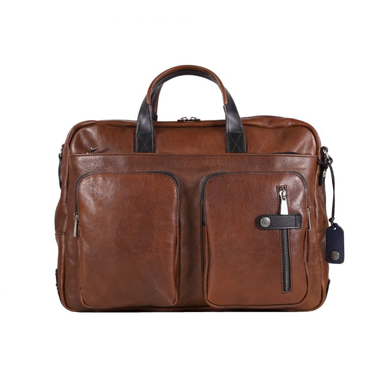 Chiarugi Leather Briefcase with Front Pockets