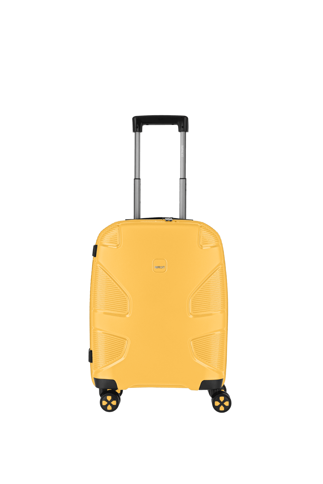 Trolley rigido giallo sole da 55 cm Impackt Small, con porta USB integrato, realizzato in polipropilene riciclato al 46% e tessuto 100% poliestere riciclato, 100% vegan