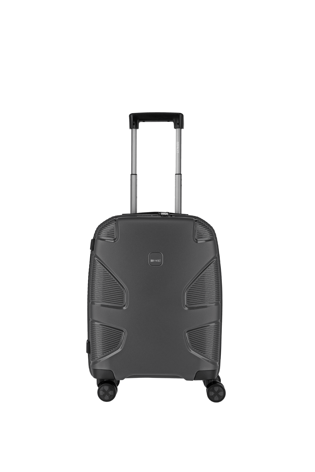 Trolley rigido grigio da 55 cm Impackt Small, con porta USB integrato, realizzato in polipropilene riciclato al 46% e tessuto 100% poliestere riciclato, 100% vegan