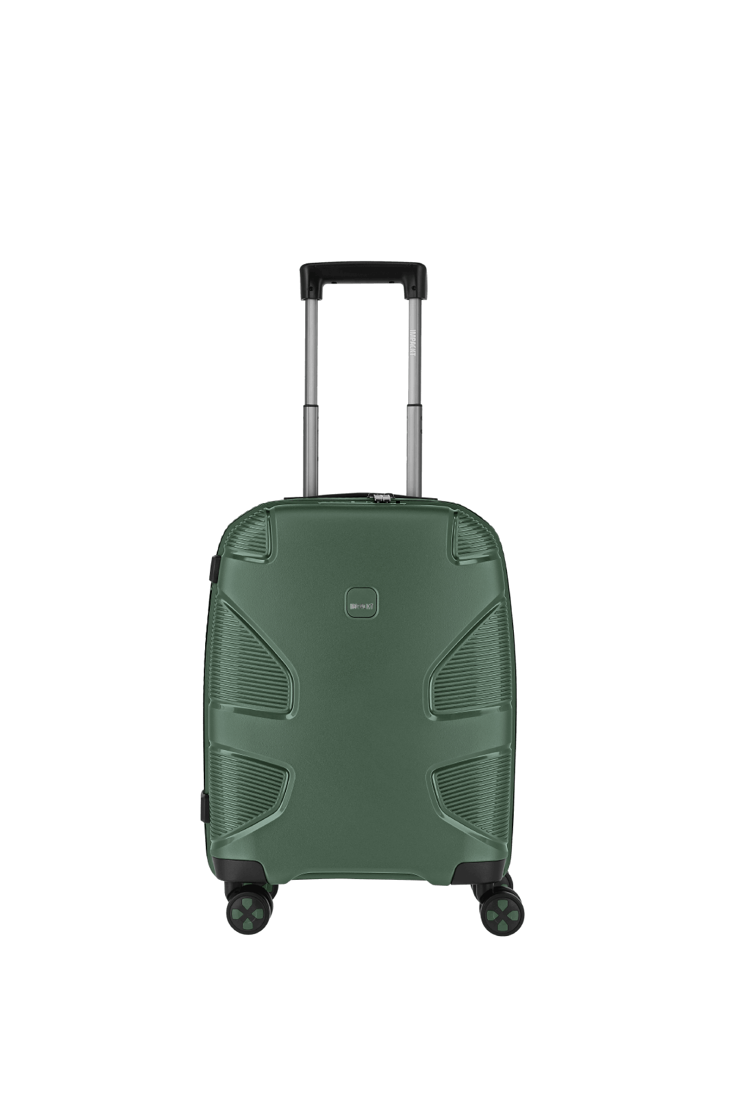 rolley rigido verde da 55 cm Impackt Small, con porta USB integrato, realizzato in polipropilene riciclato al 46% e tessuto 100% poliestere riciclato, 100% vegan
