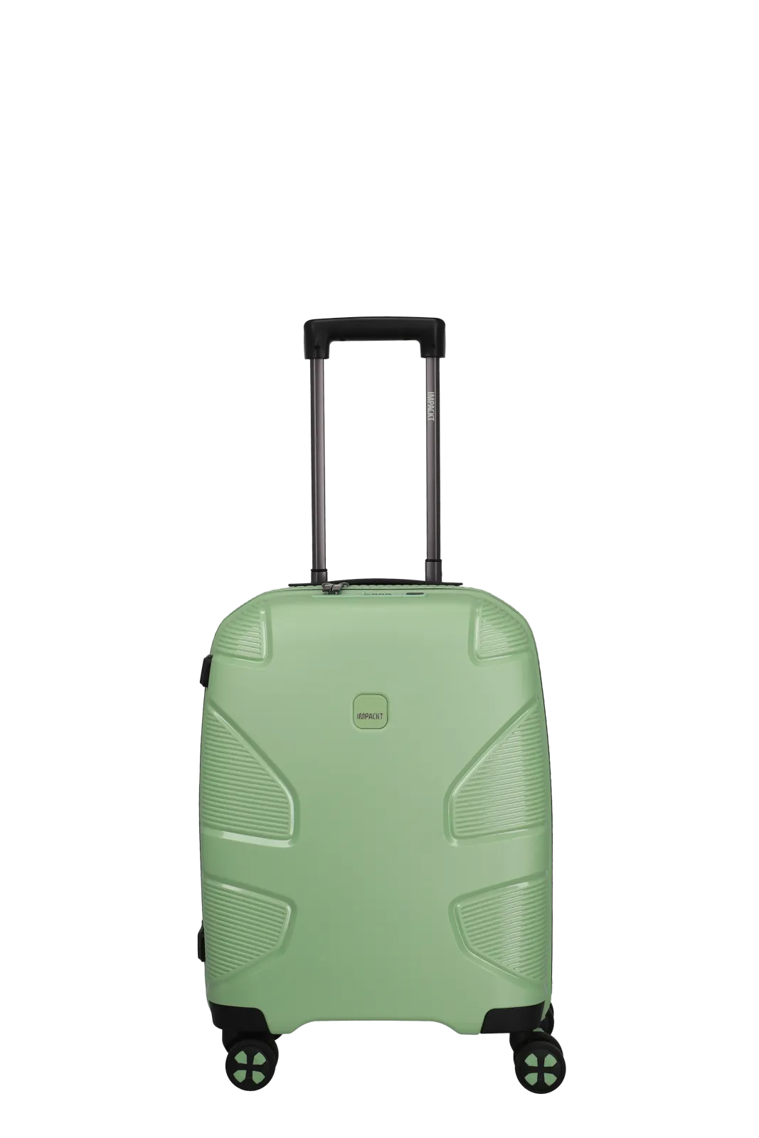 Trolley rigido verde mela da 55 cm Impackt Small, con porta USB integrato, realizzato in polipropilene riciclato al 46% e tessuto 100% poliestere riciclato, 100% vegan