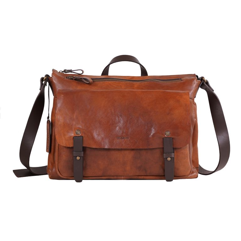 Chiarugi Leather Briefcase with Front Pockets