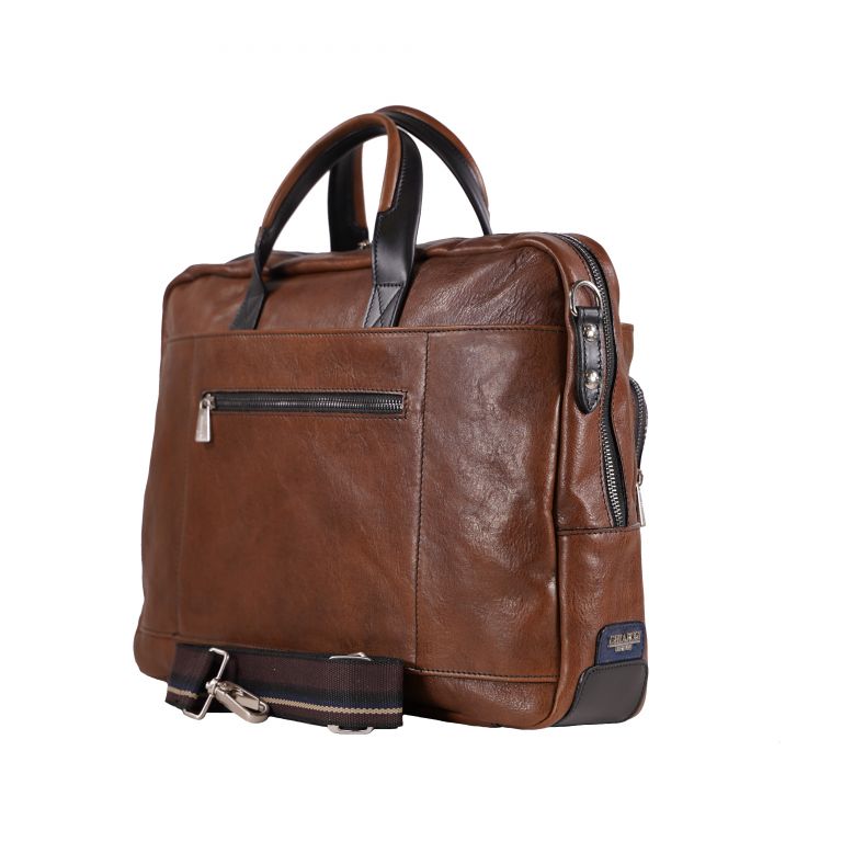 Chiarugi Leather Briefcase with Front Pockets