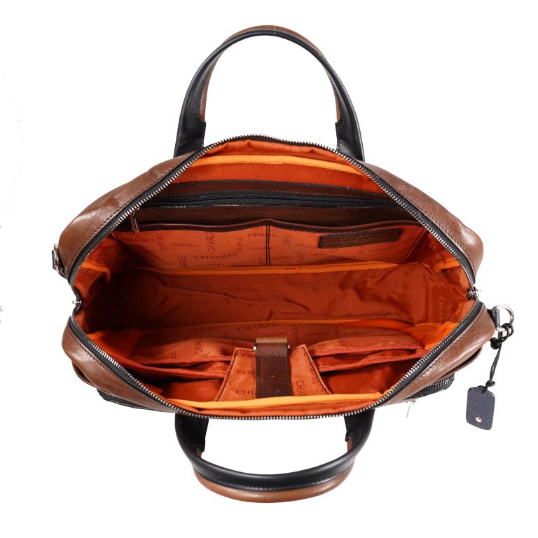 Chiarugi Leather Briefcase with Front Pockets