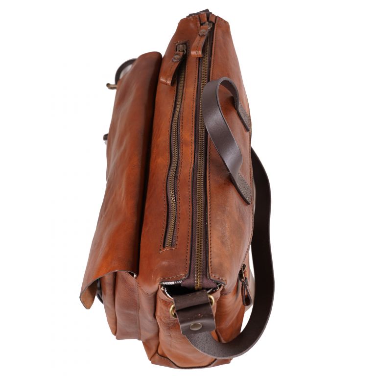 Chiarugi Leather Briefcase with Front Pockets