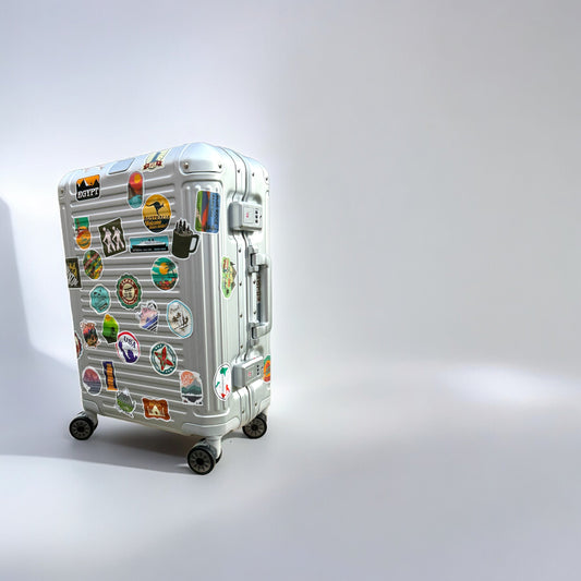 VALIGIA IN ALLUMINIO CON ADESIVI DAL MONDO BAGAGLIO A MANO