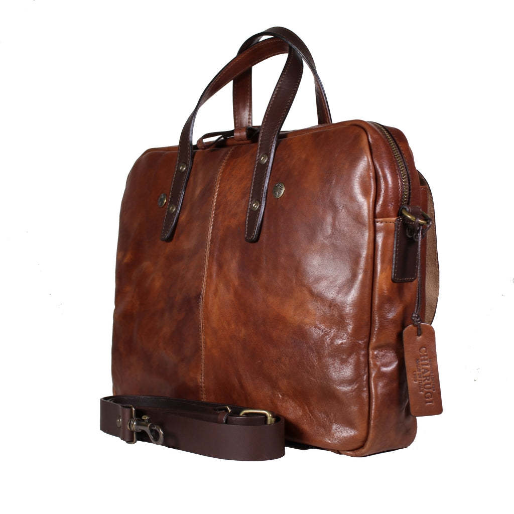 Chiarugi Leather Briefcase with Front Pockets